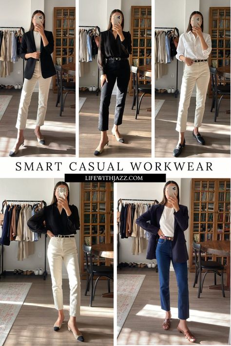 Smart Casual Ideas Women, Casual Working Outfit Women, Casual Office Outfits Women 2023, Smart And Casual Outfit Women, Woman Smart Casual Outfits, Outfit Ideas Office Casual, Smart Casual Woman Outfit, Office Basics Outfits, Women’s Smart Casual Outfits