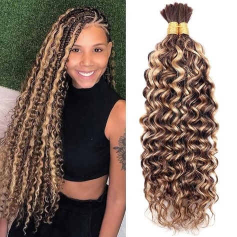 Amazon.com : Human Braiding Hair 100g Two Bundles/Pack 16inch T4/P4/27 water Wave Human Hair for Braiding No Weft 100% Unprocessed Brazilian Remy Human Hair Extensions for Boho Braids Wet and Wavy : Beauty & Personal Care Human Hair For Braiding, Micro Braids, Human Braiding Hair, Remy Human Hair Extensions, Boho Braids, Braiding Hair, Hair Quality, Water Waves, Boho Hairstyles