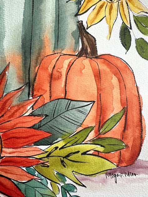 Original Fall Floral Pumpkin Watercolor Painting 9x12 Inches forever Fall This is Not a Print, - Etsy Fall Apple Painting, Easy Pumpkin Watercolor, Pumpkin Painting Watercolor, Fall Watercolor Birthday Cards, Framed Watercolor Painting, Fall Kids Painting, Easy Fall Watercolor Ideas, Easy Fall Watercolor Paintings, Fall Watercolor Ideas