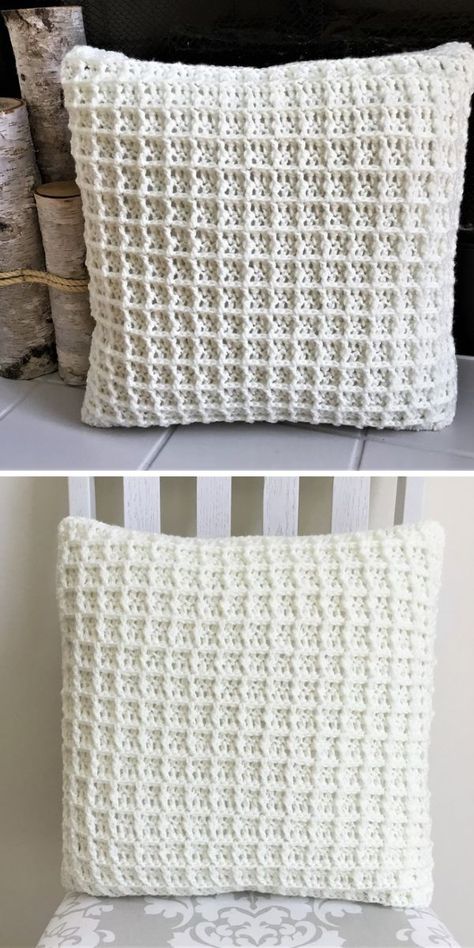 Waffle Stitch Crochet Projects - Free Patterns - Pattern Center Crochet Sofa Pillows Free Pattern, Sofa Pillow Design, Cushion Cover Crochet Pattern, Pillow Case Pattern Crochet, Crochet Duvet Cover Pattern, Pillowcase Crochet Pattern, Crochet Accent Pillow, Crochet Cushion Cover Pattern Free Easy, Cushion Crochet Pattern Free