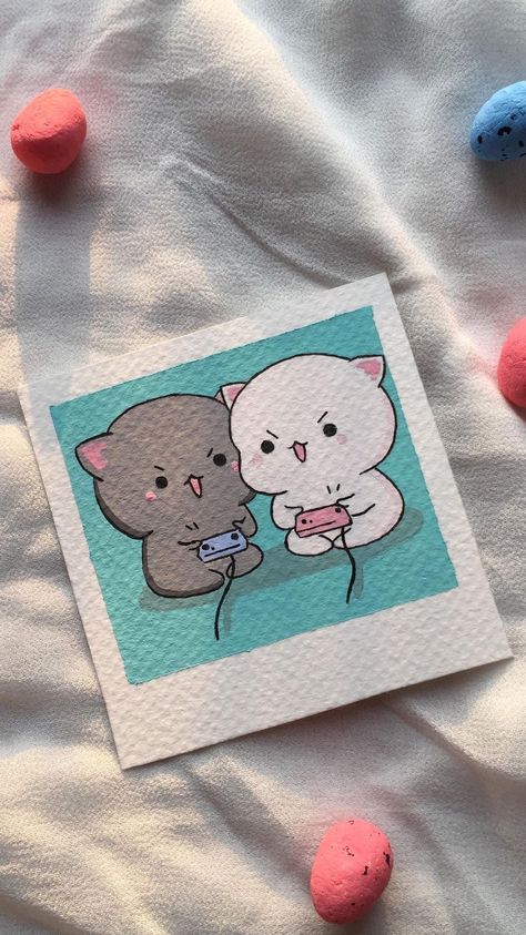 Painting Ideas On Canvas Sheet, Cute Painting For Couples, Painting Ideas On Sheet, Painting For Small Canvas, Milk And Mocha Painting, Mini Drawings Ideas, Painting Cute Ideas, Canvas Sheet Painting, Cute Couple Paintings Easy