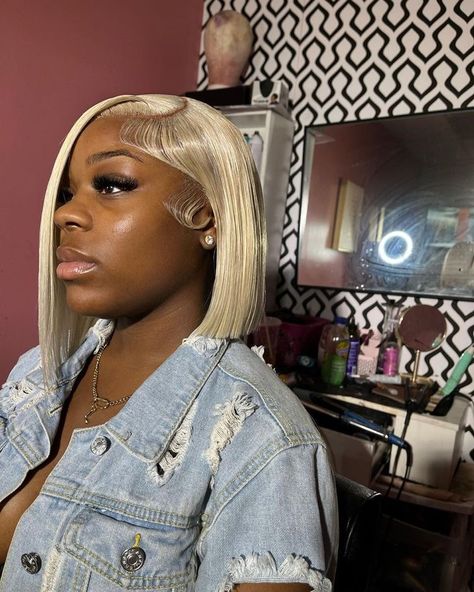 Blonde Closure Bob, Blonde Bob Wig Install, Closure Sew In Bob Side Part, Blonde Bob Side Part Black Women, Side Part 613 Bob, Ash Blonde Hairstyles For Black Women, Side Part Bob Lace Frontal, Bob Hairstyles Frontal, 613 Bob Wig Black Women