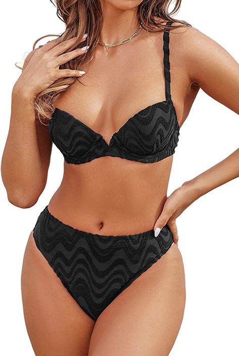 Amazon.com: CUPSHE X STASSIE Women Swimsuit Bikini Set Two Piece Bathing Suit High Waisted Push Up Cheeky Bottom Water Ripple Print, M Black : Clothing, Shoes & Jewelry Two Piece Bathing Suit, High Waisted Bathing Suits, Women Swimsuit, Water Ripples, Black Clothing, Summer Ready, Women Swimsuits, Bathing Suit, Push Up