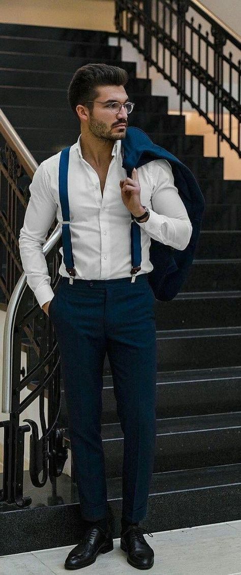 Suit With Suspenders, Suspenders Men Fashion, Comfortable Mens Dress Shoes, Suspenders Fashion, Suspenders Outfit, Classy Suits, Suspenders Men, Outfits Hombre, Mens Fashion Rugged