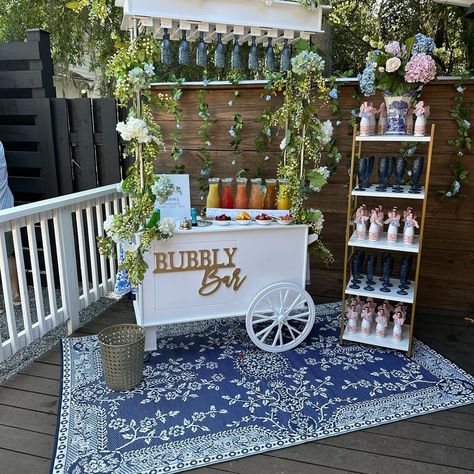 Drink Area For Party, Mimosas Bar, Beverage Station Party, Foodtrucks Ideas, Party Rental Ideas, Bridal Shower Drinks, Mobile Bar Cart, Party Rentals Business, Bubbly Bar