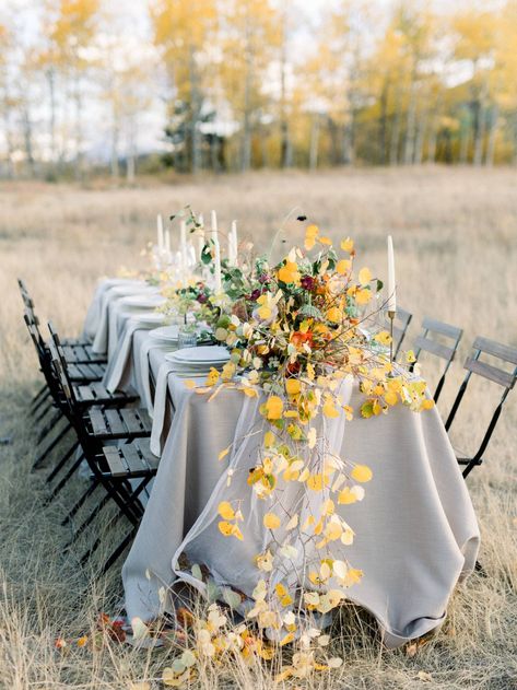 10 beautiful fall tablescapes to inspire your Thanksgiving dinner - 100 Layer Cake #thanksgiving #fall #tablescape #dinnerparty Gray Pantone, Yellow Grey Weddings, Modern Tablescape, Outdoor Dinner Parties, Grace Elizabeth, Spring Wedding Inspiration, Fall Tablescapes, 100 Layer Cake, Floral Studio