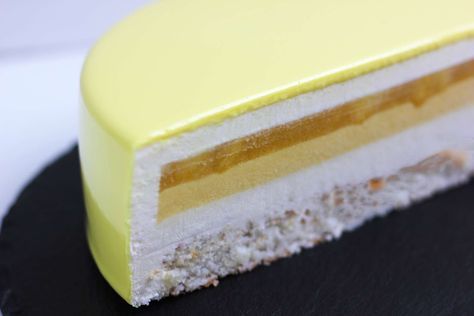 Pina Colada: Pineapple, Coconut, Passion Fruit & Banana Mousse Cake Recipe - Dessert School Pineapple Mousse Cake, Pineapple Mousse Recipe, Tropical Entremet, Banana Entremet, Coffee Mousse Cake Recipe, Passion Fruit Mousse Cake, Pineapple Mousse, Yogurt Mousse Cake, Pina Colada Pineapple