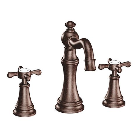 Weymouth Oil Rubbed Bronze Two-Handle High Arc Bathroom Faucet -- TS42114ORB -- Moen Bronze Bathroom Fixtures, Rubbed Bronze Bathroom, Oil Rubbed Bronze Faucet, Oil Rubbed Bronze Bathroom, Bronze Bathroom, Widespread Bathroom Faucet, Bath Faucet, Faucet Handles, Lavatory Faucet