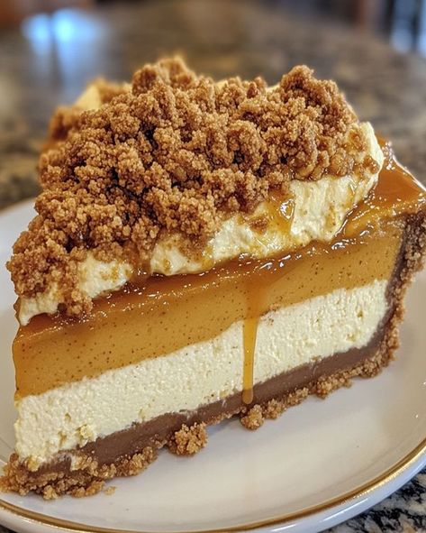 Fall Cheesecake, Pumpkin Pecan Cheesecake, Cake Receipe, Pumpkin Coffee Cakes, Caramel Drizzle, Caramel Cheesecake, Pumpkin Caramel, Creative Desserts, Dessert Toppings