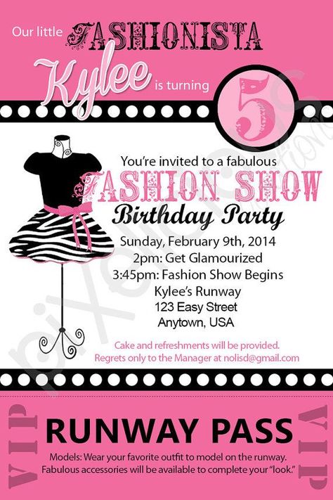 Download Fashion Show Birthday Party Invitations Fashion Show Birthday Party, Fashionista Birthday Party, Fashion Birthday Party, Model Party, Fashion Show Party, Fashion Show Themes, Fashion Show Invitation, Kids Fashion Show, Fashion Birthday