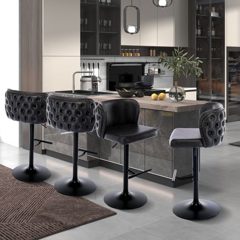 Modern Adjusatble Swivel PU Counter Barstools - Bed Bath & Beyond - 39380119 Bar Stools At Black Kitchen Island, Tufted Bar Stools Kitchen Island, Kitchen Bar Stools With Backs Overstock, Bar Stools Kitchen Island Dark Granite, Kitchen Island Dark, Modern Bar Stools Kitchen, Pub Kitchen, Bar Stools Kitchen Island, Home Pub