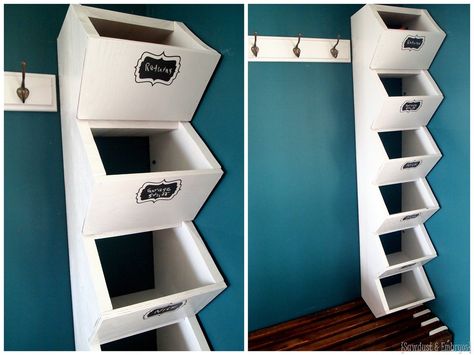 Build your own custom cubbies for your mudroom to hold hats, mittens, etc. Super simple tutorial! {Sawdust and Embryos} Mudroom Cubbies, Mudroom Closet, Front Closet, Entry Closet, Closet Diy, Entryway Closet, Cubby Storage, Laundry Mud Room, Diy Closet