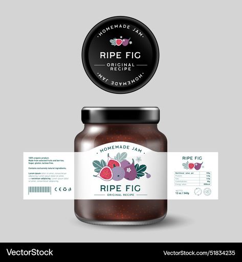 Jam Label, Jar Packaging, Sugar Free Vegan, Fig Recipes, Fig Jam, Design Label, Homemade Jam, Sweet Food, Nutritional Value