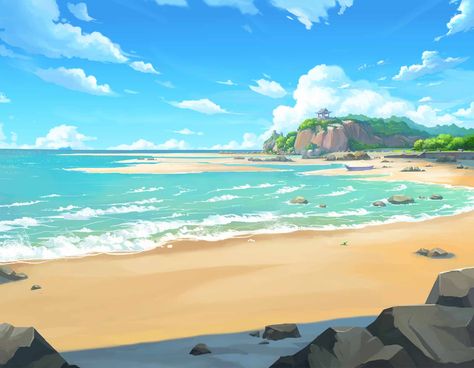 Bg Design, Beach Illustration, Landscape Concept, Background Drawing, Scene Art, Nature Art Painting, Fantasy Art Landscapes, Beach Landscape, Beach Scene