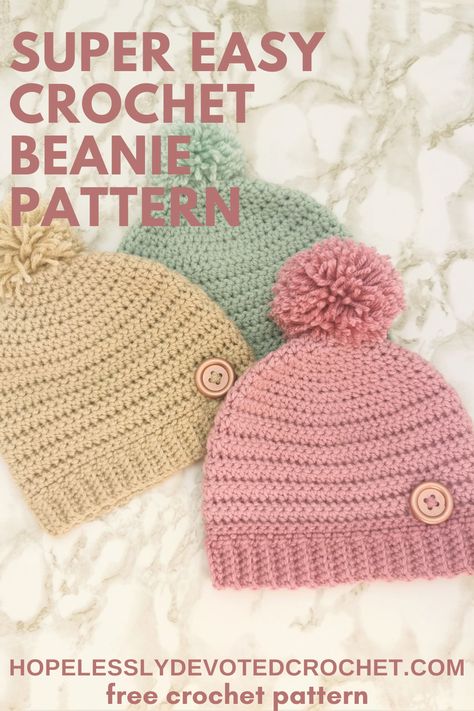 Baby Beanie Crochet Pattern, Crochet Toddler Hat, Beanie Pattern Free, Crochet Beanie Pattern Free, Crochet Hat With Brim, Beanie Hat Pattern, Easy Crochet Hat, Crochet Baby Hat Patterns, Crochet Baby Beanie