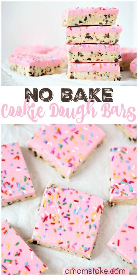 No Bake Recipes give you the luxury of yummy desserts in less time.  It's like the crock pot version of desserts! Doesn't get better than that.  Enjoy this list of "No Bake" desserts that Short and Sweet have rounded up! No Bake Cookie Dough Bars, Fancy Deserts, No Bake Recipes, Slice Recipes, No Bake Cookie, No Bake Cookie Dough, Cookie Dough Bars, Dessert Cookies, Bake Recipes