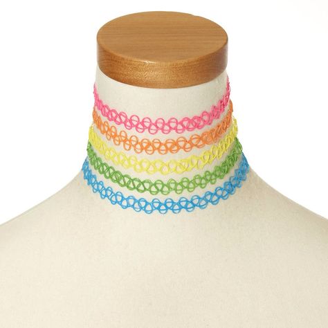 5 Pack Neon Tattoo Choker Necklaces, Rainbow Tattoo, Neon Tattoo, Neon Jewelry, Seashell Tattoos, Tattoo Choker Necklace, Rainbow Tattoos, Aloha Party, Tattoo Choker, Classic Tattoo