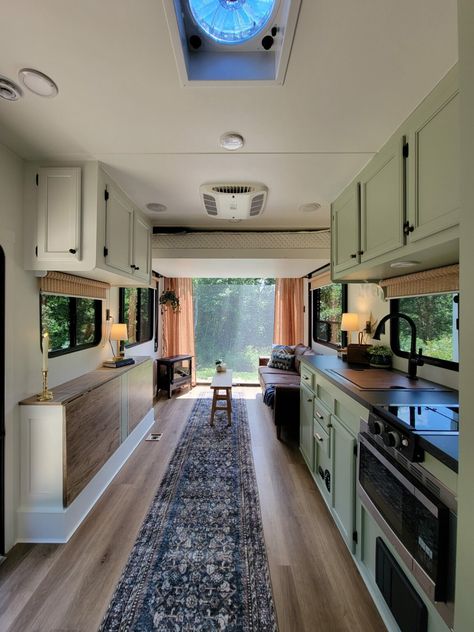 This is an RV?! A Head-Turning Toy Hauler Remodel | RV Inspiration Rv Wallpaper, Toy Hauler Trailers, Camper Renovations, Toy Hauler Camper, Rv Inspiration, Dining Booth, Rv Interior Remodel, Rv Renovation, Diy Camper Remodel