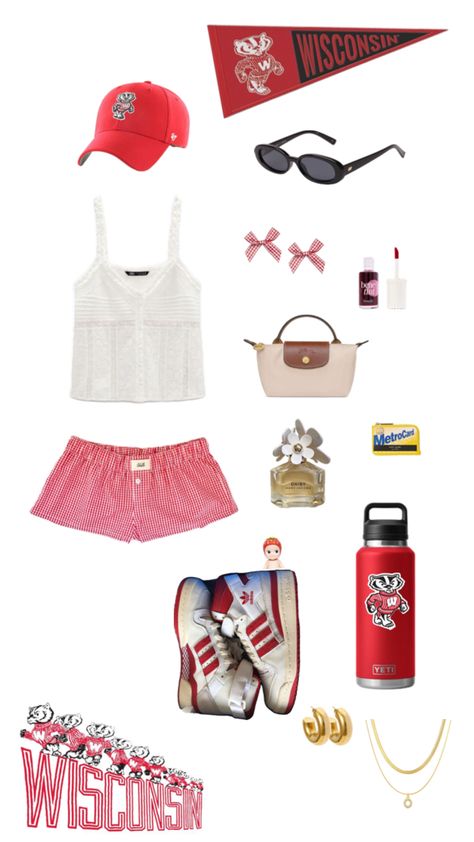 Uw Madison Wisconsin gameday outfit aesthetic fall college tailgate football Uw Madison Game Day Outfits, Uw Madison Aesthetic, Wisconsin Outfits, College Lookbook, College Tailgate Outfit, College Tailgate, College Tailgating, College Wardrobe, College Games