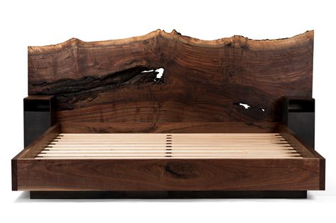 Live Edge California Claro Walnut Slab King Size Bed — Taylor Donsker Design King Size Wood Bed Frame, King Size Bed Frame Diy, Live Edge Headboard, Diy King Bed Frame, Live Edge Bed, Walnut Bed Frame, Walnut Wood Furniture, Bed Frame Plans, Walnut Bed