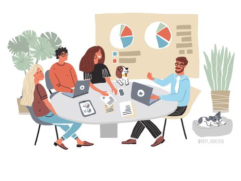 Meeting room in IT office by Taty Vovchek Illustration Graphic Design Office, It Office, العمل الجماعي, Office Templates, People Drawing, Assignment Help, Love Illustration, Business Illustration, Design Office