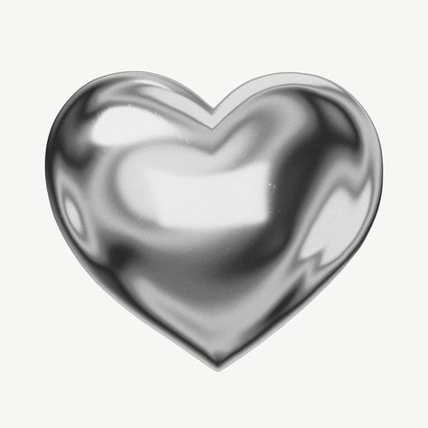 Hearts Astethic, Dibujos Dark, Y2k Stickers, Y2k Icons, Heart 3d, Minimalist Icons, Silver Wallpaper, Png Aesthetic, Heart Png