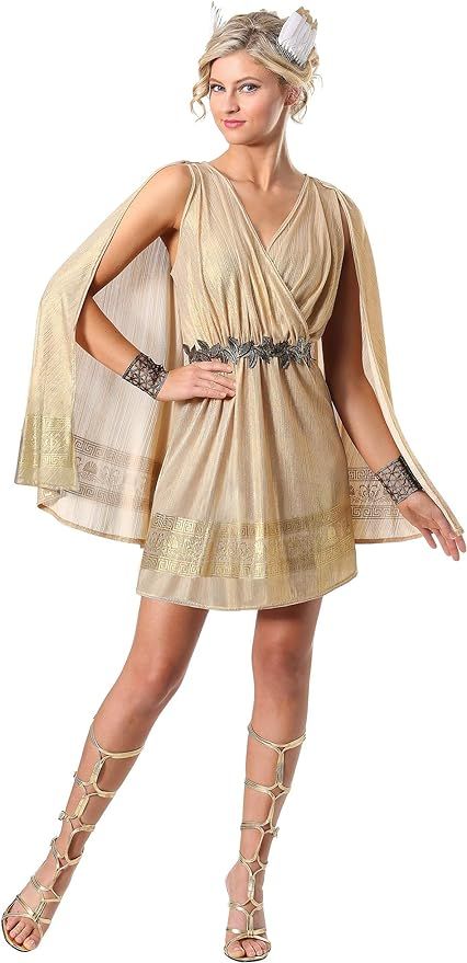 Amazon.com: Women's Radiant Goddess Costume : Clothing, Shoes & Jewelry Roman Goddess Costume, Goddess Sandals, A Game Of Clothes, Game Of Clothes, Greek Goddess Costume, Goddess Costume, Small Women, Feathered Hairstyles, Large Dress