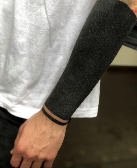 Blacked Out Forearm Tattoo, Solid Black Arm Tattoo, All Black Arm Tattoo, Black Out Wrist Tattoo, Wristband Tattoos Men, Black Out Forearm Tattoo, Forearm Blackout Tattoo, Blacked Out Arm Tattoo, Blackout Forearm Tattoo