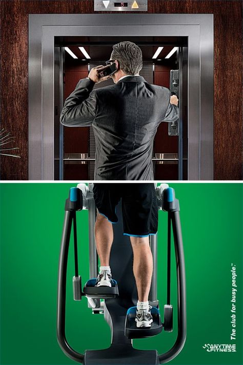 Anytime Fitness: Elevator | Ads of the World™ Gym Advertising, Ambient Media, Fitness Flyer, Creative Advertising Campaign, Publicidad Creativa, Anytime Fitness, Social Media Design Inspiration, Gym Design, Creative Posters