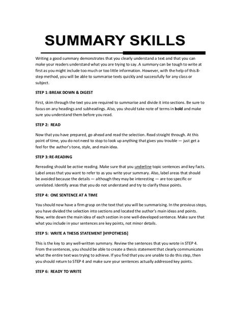 SUMMARY SKILLSWriting a good summary demonstrates that you clearly understand a text and that you can make your readers understand what you are trying to say. … Summaries Ideas, How To Write A Summary, How To Write A Summary Middle School, Summary Writing Example, Writing Summary, Summary Ideas, Summary Response Essay, Essay Cover Page, Writing A Summary Informational Text