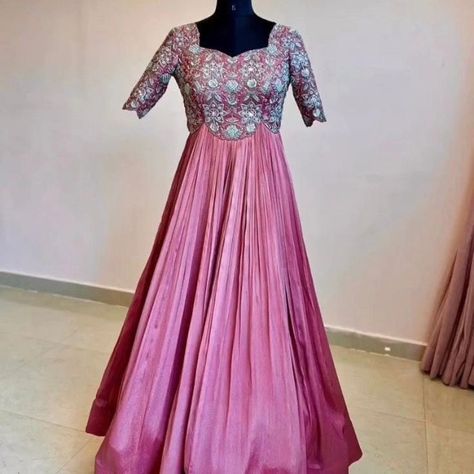 Designer Long Frocks Indian, Space Silk Long Frock, Long Frock Maggam Work Designs, Frock Fashion Dresses, Georgette Long Frocks, Work Long Frocks, Georgette Frocks, Long Frocks Indian Designer Dresses, Long Frocks Indian