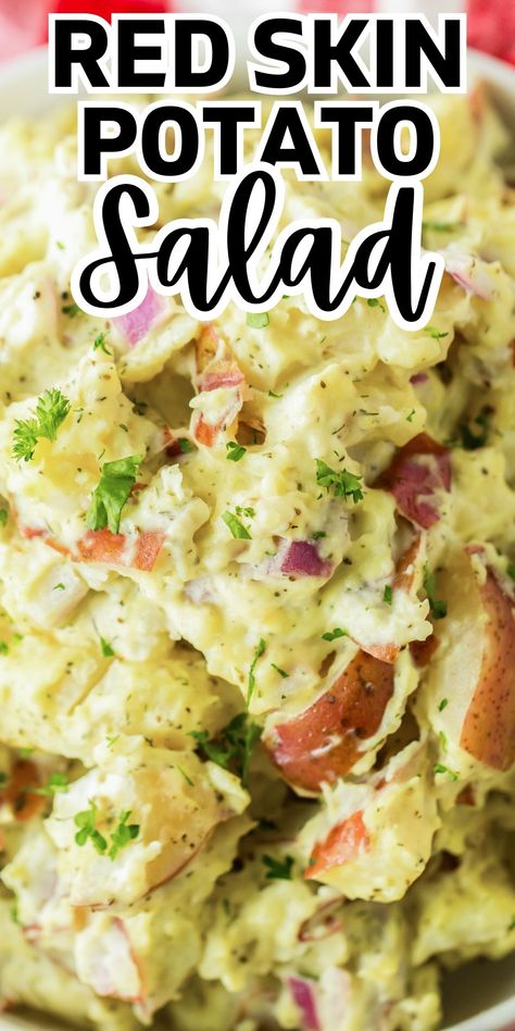 Potato Salad Using Red Potatoes, Low Carb Red Potato Recipes, Best Red Skin Potato Salad Recipe, Red Potatoe Salad Recipe, Red Potato Salad With Sour Cream, Red Potatoe Salad Recipe With Egg, Potato Salad With Skin On, Red Skinned Potato Salad, Red Potato Salad Recipe Easy