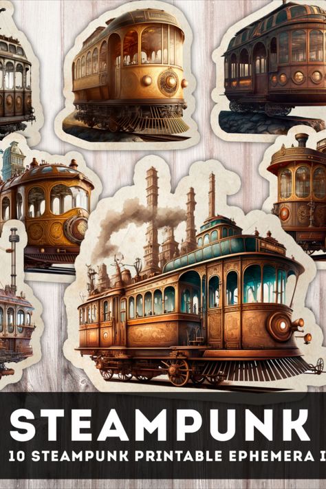 Steampunk Train Junk Journal Ephemera, junk journal embellishments ephemera diy easy Steampunk Train, Steampunk Junk Journal, Junk Journal Embellishments, Website Layouts, Journal Embellishments, Junk Journal Ephemera, Journal Ephemera, Album Scrapbooking, Digital Backdrops