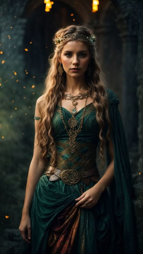 Women Warrior Outfits, Celtic Outfit Women, Celtic Female Warrior, Celtic Gown, Celtic Warrior Woman, Fantasy Gowns Warriors, Warrior Princess Outfit, Fae Warrior, Female Warrior Outfit