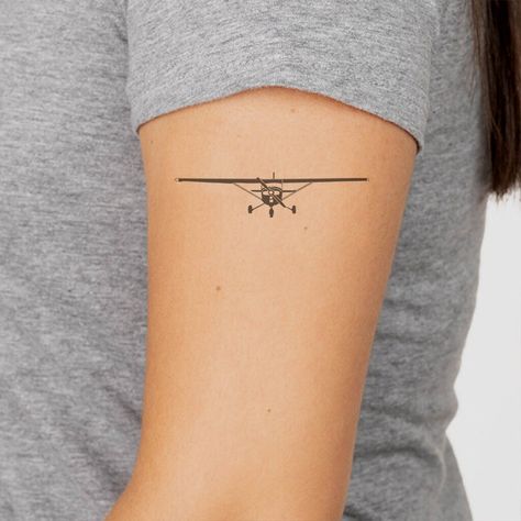 Crop Duster Airplane Tattoo, Prop Plane Tattoo, Vintage Airplane Tattoo, Airplane Spine Tattoo, Cessna 172 Tattoo, Aviation Tattoo Women, Helicopter Tattoo Design, Cessna Tattoo, Airplane Tattoo Small