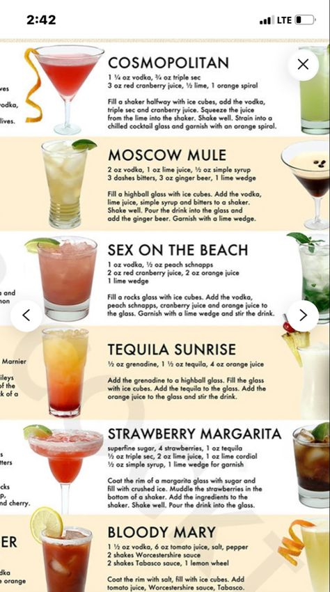 Resep Koktail, Bartender Drinks Recipes, Fun Drinks Alcohol, Bartender Drinks, Alcholic Drinks, Cocktail Drinks Alcoholic, Types Of Cocktails, Classic Cocktail Recipes, Yummy Alcoholic Drinks