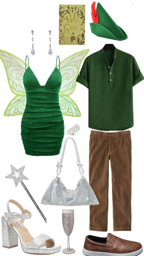 EASY 2024 COUPLES COSTUME DIY OOTD INSPO HALLOWEEN LAST MINUTE PETER PAN TINKERBELL glittery sparkle costume outfit sexy womens costumes Peter Pan Couple Costume, Diy Tinkerbell Costume, Diy Peter Pan Costume, Peter Pan Halloween Costumes, Halloween Last Minute, Last Minute Couples Costumes, Tinkerbell Outfit, Peter Pan Tinkerbell, Easy Couple Halloween Costumes