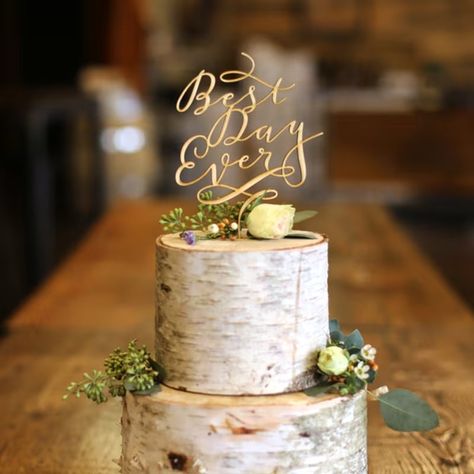 Best Day Ever Wood Cake Topper | CraftCuts.com Wooden Wedding Cake, Cake Topper Wedding Monogram, Custom Wedding Decor, Painting Wooden Letters, Wood Cake Topper, Wood Monogram, Monogram Cake, Rustic Wedding Cake Toppers, Wood Cake