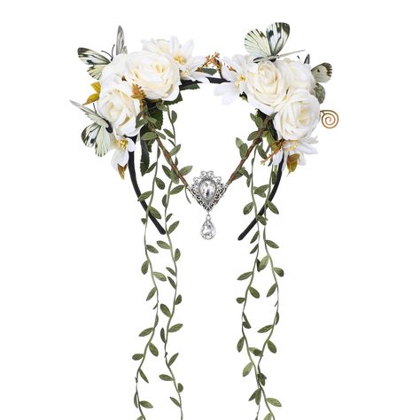 PRICES MAY VARY. Unique Design: Our fairy flower headpiece combines floral accents with greenery vines, suitable for creating a whimsical woodland vibe. This fairy crown adds a touch of enchantment to your Renaissance fair or fairy-themed party outfit Woodland Accessory: Embrace a mystical forest atmosphere with our fairy flower headpiece. Its design captures the enchanting essence of the forest, making it a great accessory for fantasy-themed events, from fairy parties to forest weddings Colorfu Fairy Costume For Women, Butterfly Fairy Costume, Vine Headpiece, Fairy Flower Crown, White Wedding Party, White Fairy, Costume For Women, Floral Headband, Butterfly Fairy