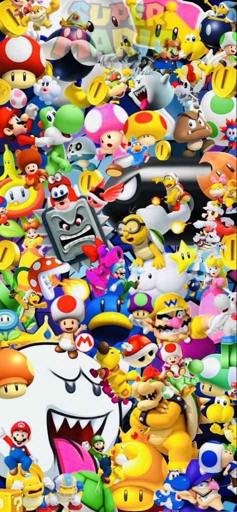 All Mario Characters Wallpaper, Wallpaper Iphone Mario, Super Mario Wallpaper Hd, Super Mario Wallpaper Iphone, Mario Wallpaper Iphone, Mario Collage, Super Mario Bros Wallpaper, Mario Bros Wallpaper, Super Mario Wallpaper