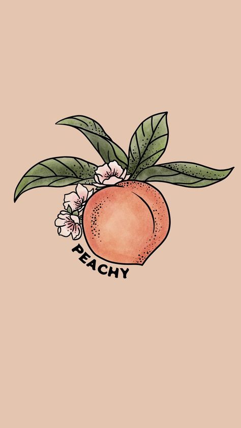 Peach Tattoo, Floral Back Tattoos, Aesthetic Illustration, Leaf Illustration, Peach Fruit, Muse Art, Mini Drawings, Mom Tattoos, Phone Background