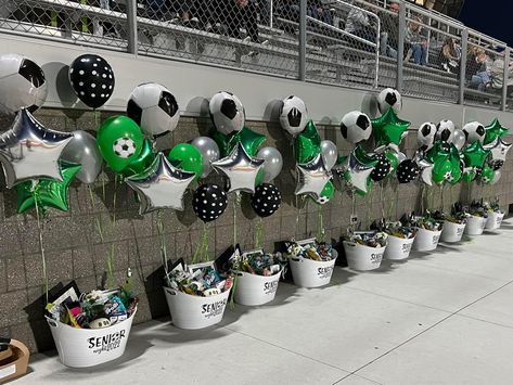 Senior Soccer Night Decorations, Flag Football Banquet, High School Sports Banquet Team Gifts, Cheerleader Banquet Gifts, Senior Cheer Night Gifts, Senior Soccer Banquet Ideas, Soccer Senior Basket, Senior Night Gifts Soccer Baskets, Football Game Day Gifts For Players