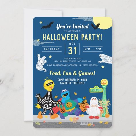 Sesame Street Halloween Party, Sesame Street Halloween, Monster Cookies Halloween, Elmo Invitations, Sesame Street Birthday Invitations, Cute Invitations, Halloween Birthday Party Invitations, Halloween Birthday Party, Halloween Birthday Invitations