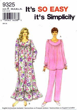 Pajama Gown, Pajamas Pattern, Wrap Skirt Pattern, Nightgown Pattern, Vintage Pajamas, Pajama Pattern, Pants Sewing Pattern, Gown Pattern, Simplicity Sewing