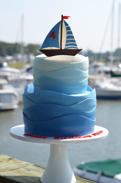 Sailboat Birthday Cake With Gradient Colored Waves  on Cake Central Sailboat Cake, Sailboat Birthday, Boat Cake, Ocean Cakes, Nautical Cake, Beach Cakes, Cake Central, Cool Birthday Cakes, First Birthday Cakes