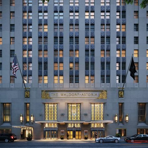 Waldorf Astoria reveals new looks and virtual tours | 6sqft Waldorf Hotel New York, Waldorf Astoria New York, Astoria New York, Hotel Exterior, Hotel Suite Luxury, New Architecture, New York Hotels, Interior Minimalista, Hotel Chain