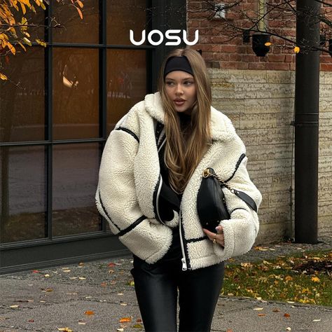 Faux Fur Biker Jacket for Women Fave Teddy Bear Shearling Fuzzy Staple Coat Belt Buckle Girls'