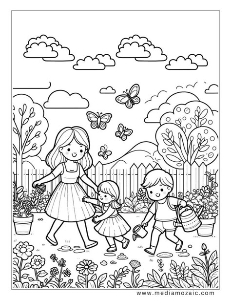 Mother's Day Pictures, Mom Coloring Pages, Alphabet Crafts Preschool, Pictures To Color, Mothers Day Coloring Pages, Mother Pictures, Chibi Sketch, Kids Animals, Day Pictures