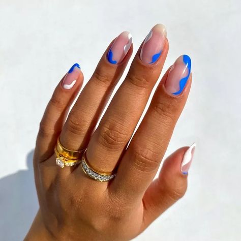 31 Summer Nail Ideas That Give Off Warm Weather Vibes Blue Nail Designs Short, Blue Wave Nails, Nail Ideas Designs, Nail Designs Short, Pretty Short Nails, Coffin Design, Wave Nails, Cute Short Nails, Summer Nail Designs