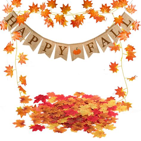 Autumn Theme Party, Harvest Party Decorations, Fall Burlap Banner, Leaf Confetti, Fall Leaf Garland, Thanksgiving Banner, Fall Banner, Burlap Banner, Diy Garland